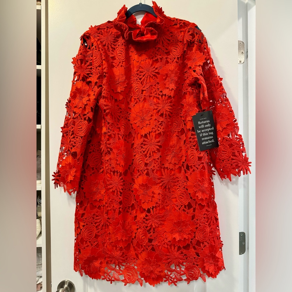Tuckernuck | NEW Red Guipure Lace Daphne Three-quarter Sleeve Mini Dress Size M